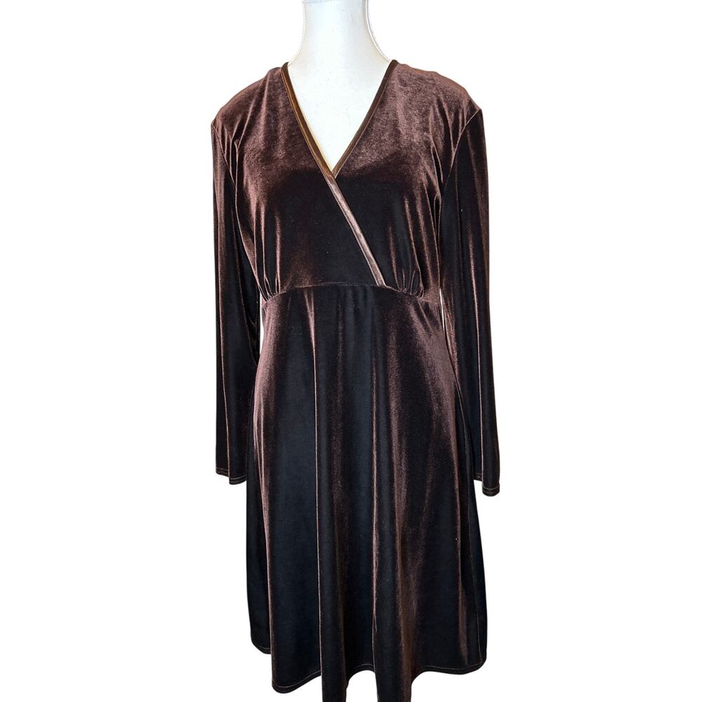 K.C. Spencer New York | Brown Velvet Fit and Flare Long Sleeve Dress | 12